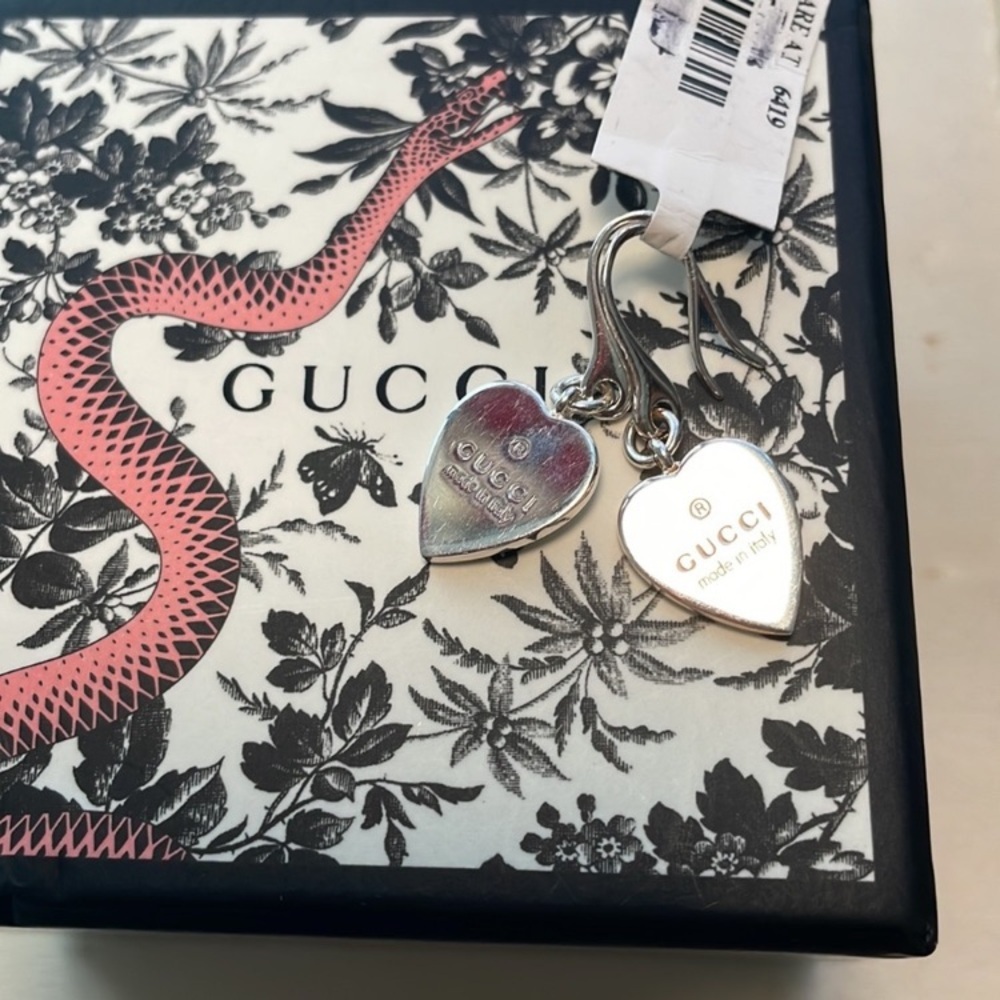 Gucci AG925 Sterling Silver Heart Drop Earrings NWT Full Inclusion - Picture 3 of 9